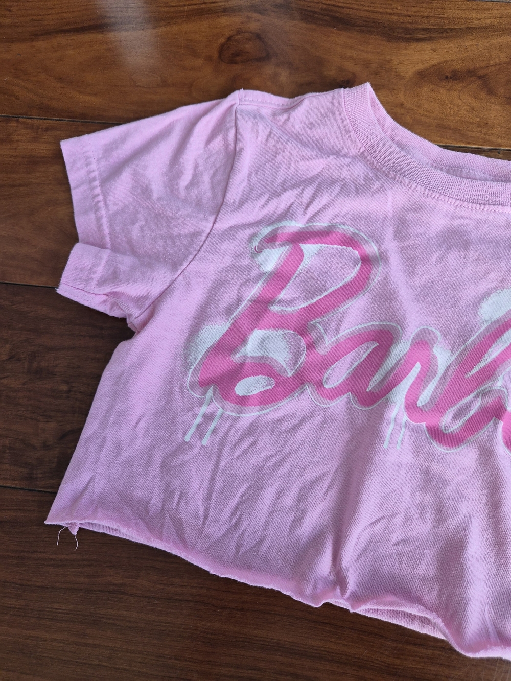 Barbie Pink Graphic Cropped Tee | Custom Raw Hem Top (Fits XS) - Picture 6 of 16